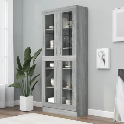 vidaXL Dulap vitrină, gri sonoma, 82,5x30,5x185 cm, lemn prelucrat