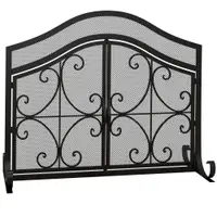 HOMCOM Grilaj de protecție pentru șemineu panou unic din plasă de oțel 105 x 40 x 80,5 cm negru | Aosom Romania