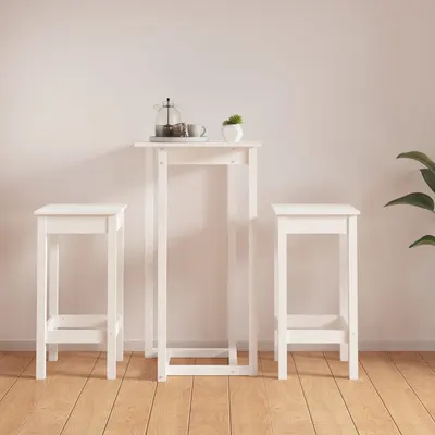 vidaXL Set mobilier de bar, 3 piese, alb, lemn masiv de pin