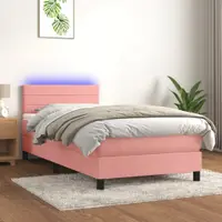 Gossi pat cu arcuri, saltea si led, roz, 90x190 cm, catifea