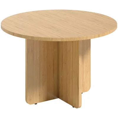 HOMCOM Masă de cafea rotundă, masă de living din bambus cu picior în cruce, natural | Aosom Romania