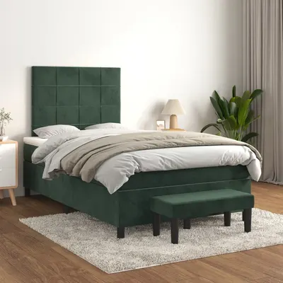 Gossi pat box spring cu saltea, verde inchis, 120x200 cm, catifea