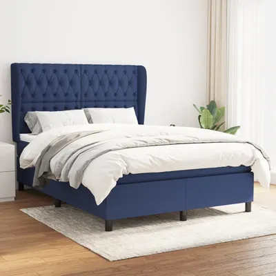 Gossi pat continental cu saltea, albastru, 140x200cm, material textil