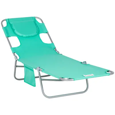 Outsunny Șezlong de grădină, fotoliu cu orificiu pentru față căptușit, saltea de masaj pentru exterior, buzunar lateral, material textil, metal, Grün | Aosom Romania