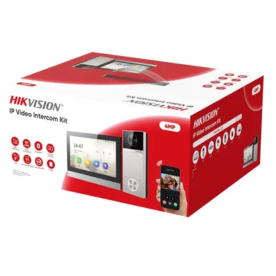 Kit videointerfon IP WiFi 6 Hikvision DS-KIS613-S, 4 MP, Mifare 13.56 MHz, 2.4 GHz, IR 3 m, Bluetooth, 1 familie, slot card, microfon si difuzor, aparent, 2000 utilizatori, PoE
