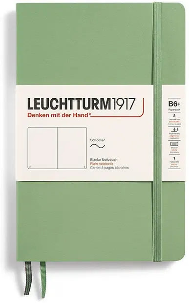 Caiet Leuchtturm1917 Paperback - B6+, verde deschis, pagini albe, copertă moale