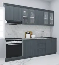 Set bucatarie SPACE 220 cm, 8 corpuri, corp cuptor, cu sertare, blat termorezistent, fronturi MDF, antracit