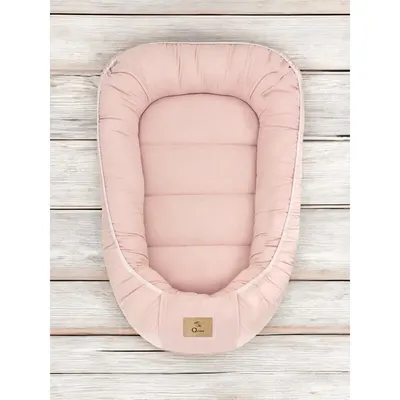 Cosulet pentru bebelusi Qmini Powder Pink Baby Nest 55x75 cm, husa din muselina dubla