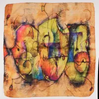 Esarfa tip batic din bumbac, cu imprimeu grafic abstract pe fond camel