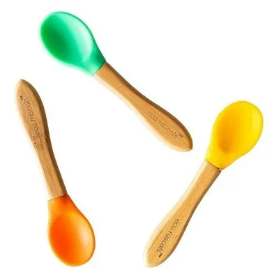 Set 3 lingurite bambus verde, portocaliu, galben eco rasca