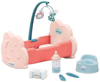 Set de joacă Ecoiffier - Pătuț pentru bebeluși cu accesorii, 6 piese