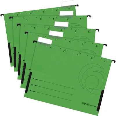 Set de dosare pentru fișet Herlitz Easy Orga - Cu formă de V și opritor, verzi, 5 buc