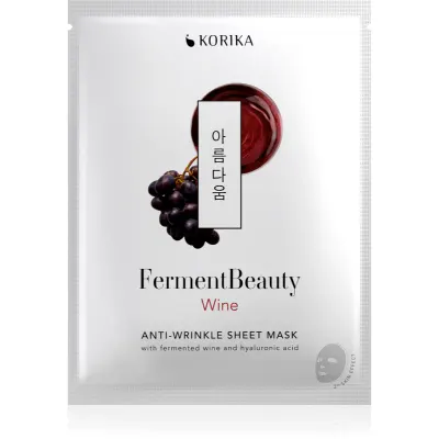 KORIKA FermentBeauty Anti-wrinkle Face Sheet Mask with Fermented Wine and Hyaluronic Acid mască facială de pânză cu efect anti-rid, cu vin fermentat și acid hialuronic 20 g