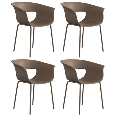 Outsunny Scaune de grădină Set 4 buc ergonomice pentru balcon cu design decupaj cotiere rezistente la intemperii Cafeniu | Aosom Romania