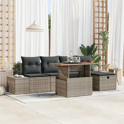 Gossi set canapele gradina 6 piese cu perne gri din ratan sintetic