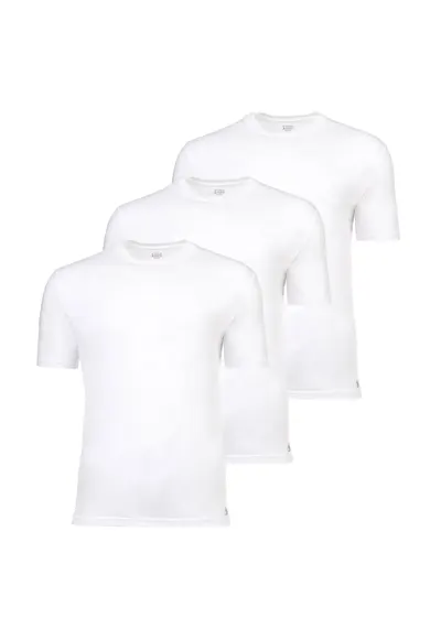 Set de tricouri din amestec de bumbac cu decolteu la baza gatului - 3 piese - Alb