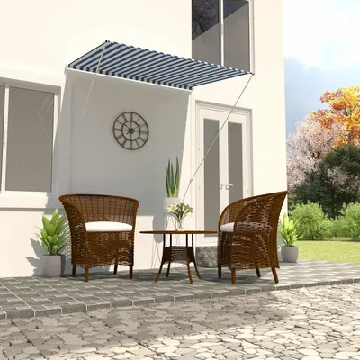 vidaXL Copertină retractabilă, albastru și alb, 150 x 150 cm
