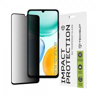 Folie de protectie Ecran Privacy Techsuit pentru Honor X5c Plus, Sticla Securizata, Full Glue, 111D