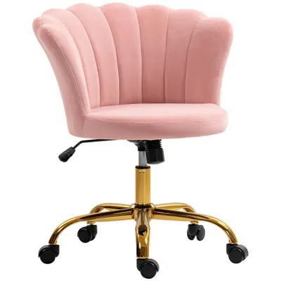 HOMCOM Scaun birou din catifea, scaun de machiaj cu spătar în petală, înălțime reglabilă, 69 x 64 x 80-90 cm, roz | Aosom Romania
