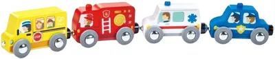 Trenuleț din lemn HaPe International - Vehicule colorate