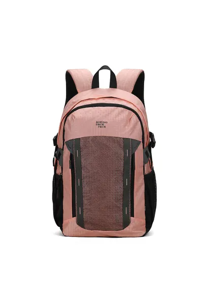 Rucsac textil cu buzunar frontal de plasa - Roz