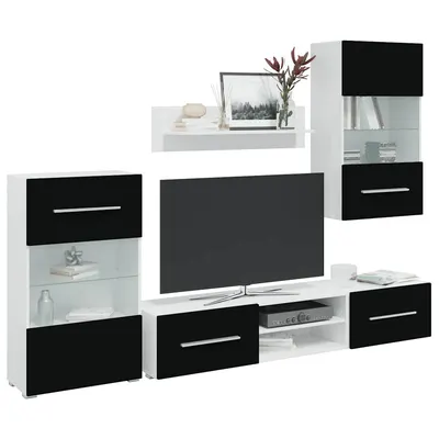 vidaXL Set mobilier comodă TV de perete, 5 piese, iluminare LED, negru