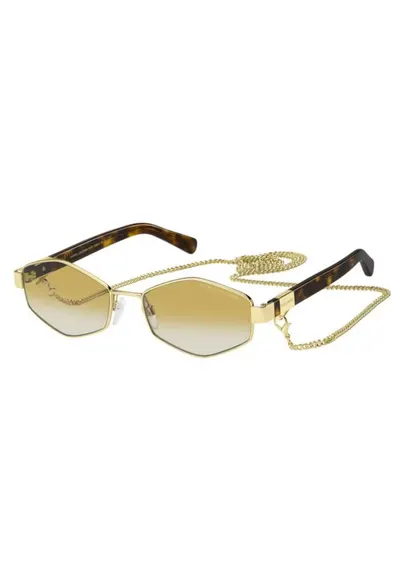 Ochelari de soare hexagonali cu lant detasabil - Auriu/Maro