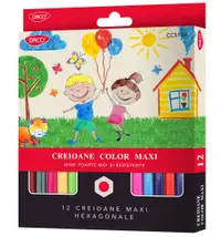 Creioane color 12culori/set, Maxi, hexagonale, Daco