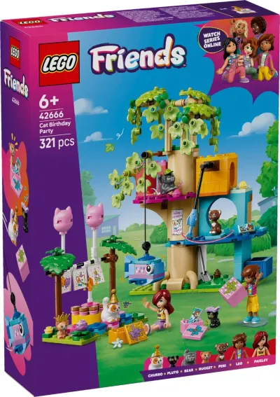 LEGO® Friends - Petrecere de ziua de nastere a pisicii si casuta din copac (42666)