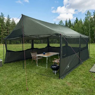 vidaXL Cort de Familie cu acoperiș Verde militar 450 x 400 x 265 cm