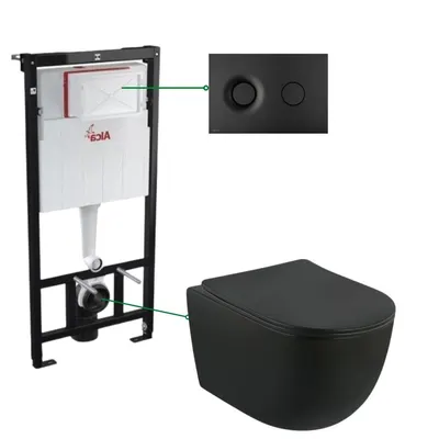 Set vas wc suspendat negru cu capac, rezervor si clapeta negru mat Alcaplast M1978