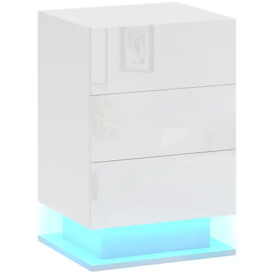 HOMCOM Noptieră cu Lumini LED Reglabile, 3 Sertare și Telecomandă, 40x35x60 cm, Alb | Aosom Romania