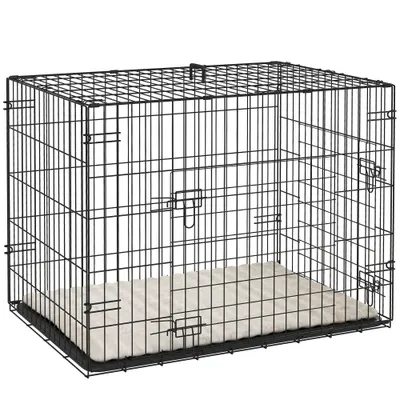 PawHut Cușcă pentru câini cușcă de transport pentru câini pliabilă cu 2 uși tavă detașabilă pernă lavabilă 76 x 53 x 60 cm negru | Aosom Romania