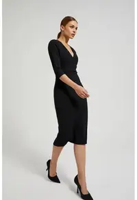 Rochie neagra neteda cu decolteu in V - Negru