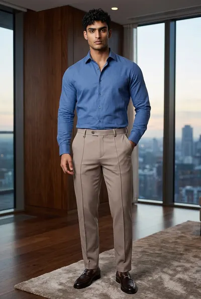 Pantaloni barbati casual, bej, PREMIUM, 13510 G2-2