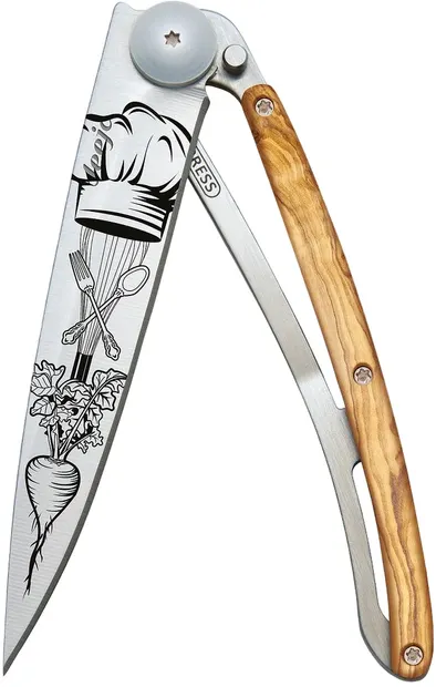 Cuțit de buzunar Deejo Olive Wood - Chef, 37 g