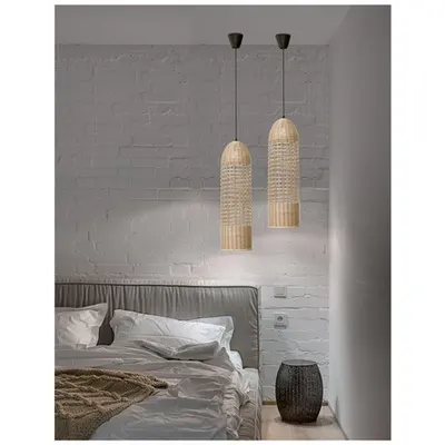 Lampa suspendata MIA Natural Ratan Negru Fabric Wire & Baza LED E27 1x12 Wat 230 Volt IP20 Fara bec