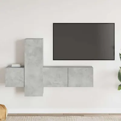 vidaXL Set de dulapuri TV, 3 buc., gri beton, lemn prelucrat