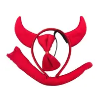 Set diavoliță, 3 piese – coarne, papion și coadă roșie, din pluș – accesorii petrecere Halloween, carnaval, party