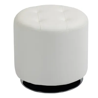 HOMCOM Suport pentru picioare living rotativ la 360°, ottoman rotund tapițat în PU cu bază din oțel, Ø 45,5 x 44,5 cm, alb | Aosom Romania