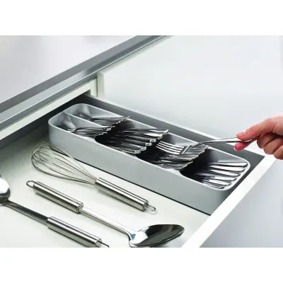 Organizator pentru tacamuri, 5 compartimente, 39.8 cm, Alb