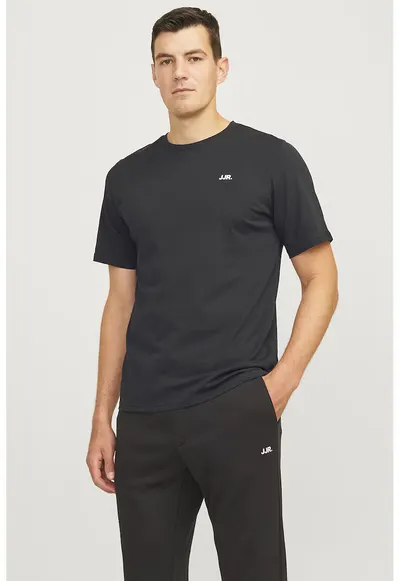 Tricou de bumbac cu decolteu la baza gatului - Negru