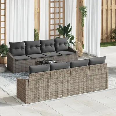 Gossi set de canapea de gradina cu 9 piese si perne gri din poliratan