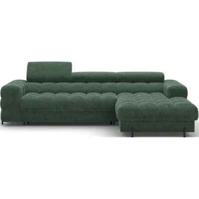 Colțar verde extensibil/cu spațiu de depozitare cu tapițerie din țesătură bouclé (cu colț pe partea dreaptă/cu șezlong) Felro – ELTAP