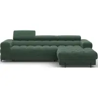 Colțar verde extensibil/cu spațiu de depozitare cu tapițerie din țesătură bouclé (cu colț pe partea dreaptă/cu șezlong) Felro – ELTAP