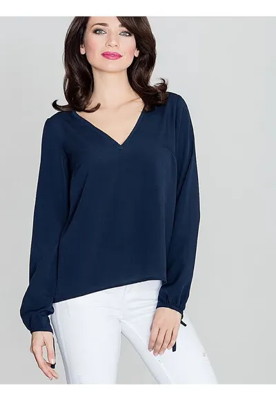 Bluza dama bleumarin - maneci lungi innodate - decolteu mic - cravata spate - poliester