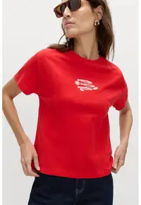 Tricou de bumbac cu decolteu la baza gatului - Rosu vermillion