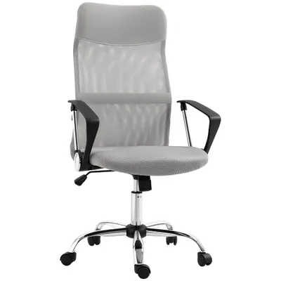 HOMCOM Scaun Ergonomic de Birou Rotativ, Înălțime Reglabilă și Spătar din Plasă, 63x65x109-119 cm, Gri Deschis | Aosom Romania