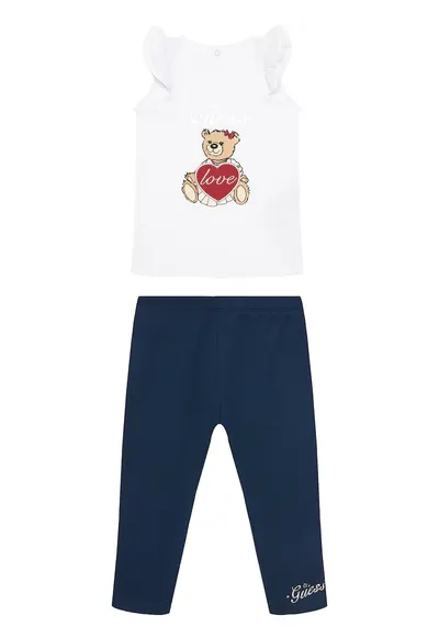 Set tricou si colanti - alb/bleumarin - bumbac