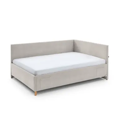 Pat pentru copii bej pe colț tapițat cu spațiu de depozitare cu somieră 120x200 cm Cool – Meise Möbel